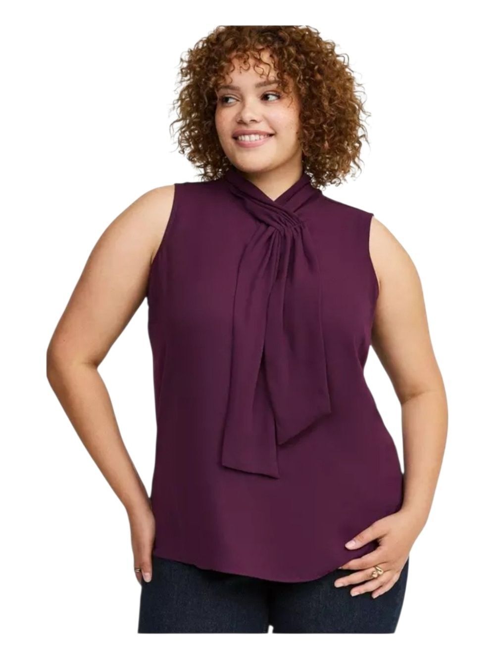 Torrid 4 Purple Sleeveless Georgette Tie Neck Blouse Flowy 4X